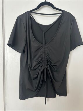 Women's Black Ruched Drawstring Back Top